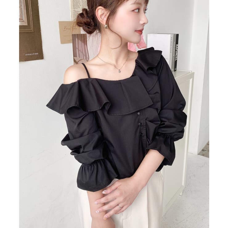 フロントタックアシンメトリーフリルワンショルダーブラウス | moment+ | 詳細画像8 