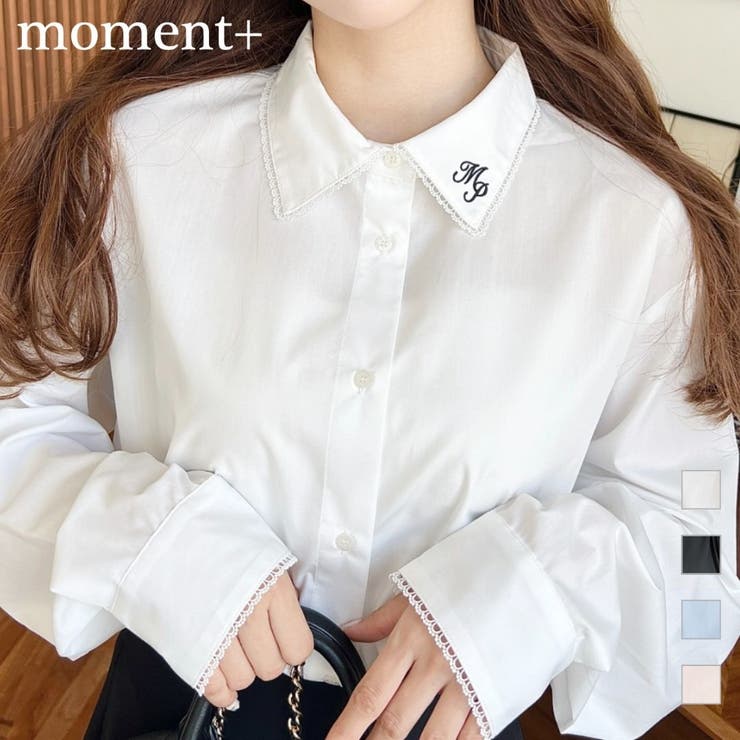衿ワンポイント刺繍ピコレース長袖ブラウス | moment+ | 詳細画像1 