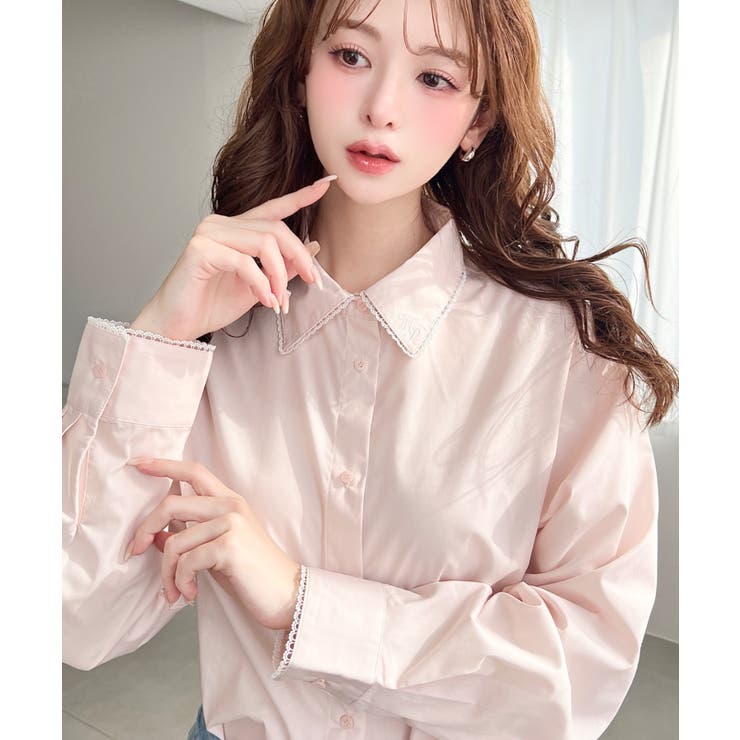 衿ワンポイント刺繍ピコレース長袖ブラウス | moment+ | 詳細画像22 