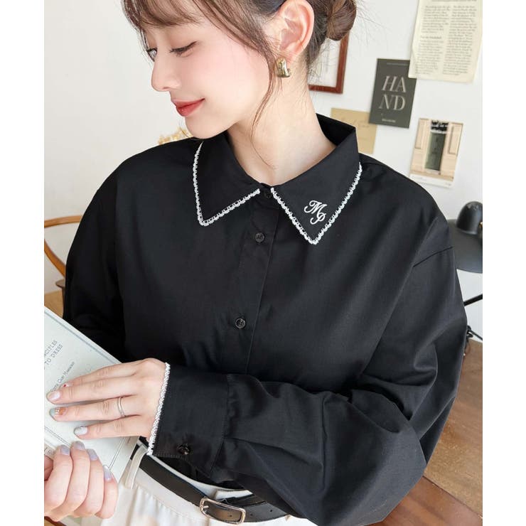 衿ワンポイント刺繍ピコレース長袖ブラウス | moment+ | 詳細画像25 