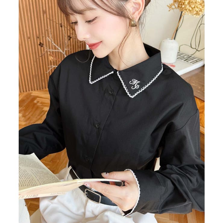 衿ワンポイント刺繍ピコレース長袖ブラウス | moment+ | 詳細画像26 