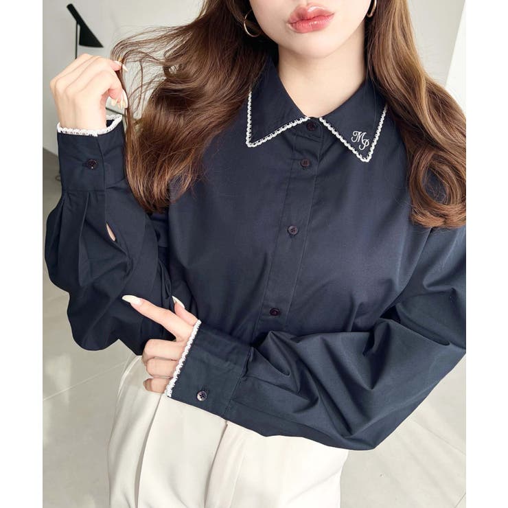 衿ワンポイント刺繍ピコレース長袖ブラウス | moment+ | 詳細画像27 