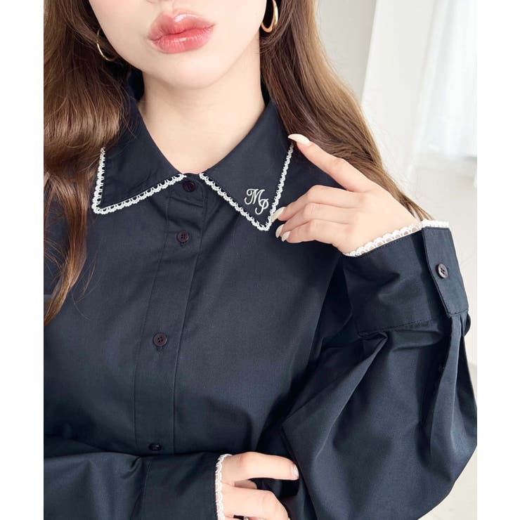 衿ワンポイント刺繍ピコレース長袖ブラウス | moment+ | 詳細画像28 