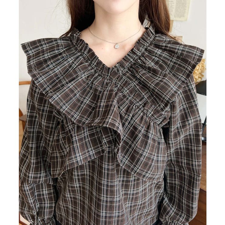 マルチウェイオフショルクロスフリルチェックブラウス | moment+ | 詳細画像17 