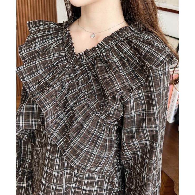 マルチウェイオフショルクロスフリルチェックブラウス | moment+ | 詳細画像18 