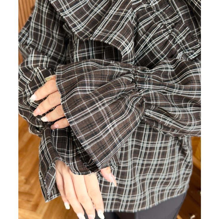 マルチウェイオフショルクロスフリルチェックブラウス | moment+ | 詳細画像19 