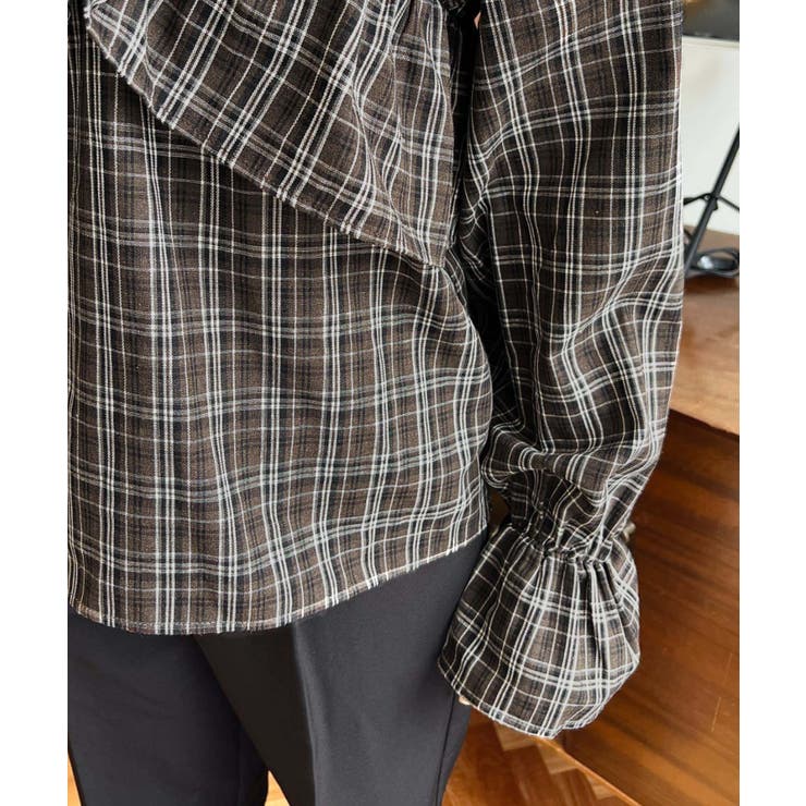 マルチウェイオフショルクロスフリルチェックブラウス | moment+ | 詳細画像20 