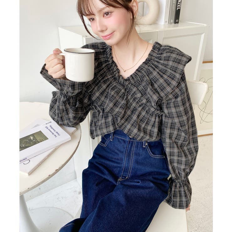 マルチウェイオフショルクロスフリルチェックブラウス | moment+ | 詳細画像9 