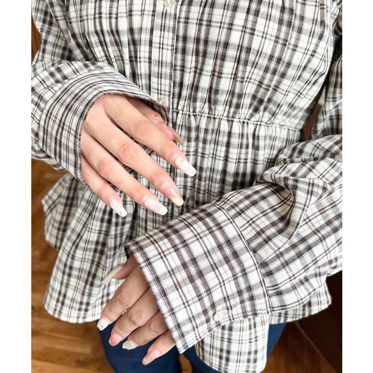 シャーリングビスチェデザイン長袖チェックシャツ | moment+ | 詳細画像10 