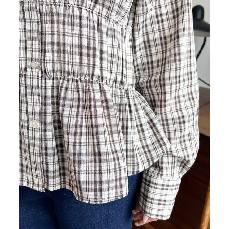 シャーリングビスチェデザイン長袖チェックシャツ | moment+ | 詳細画像11 