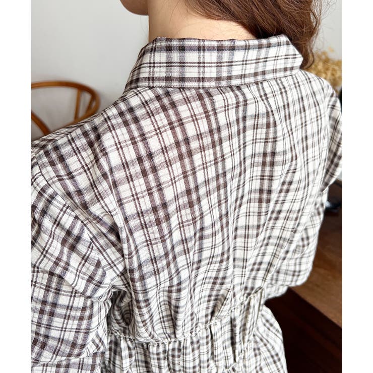 シャーリングビスチェデザイン長袖チェックシャツ | moment+ | 詳細画像12 