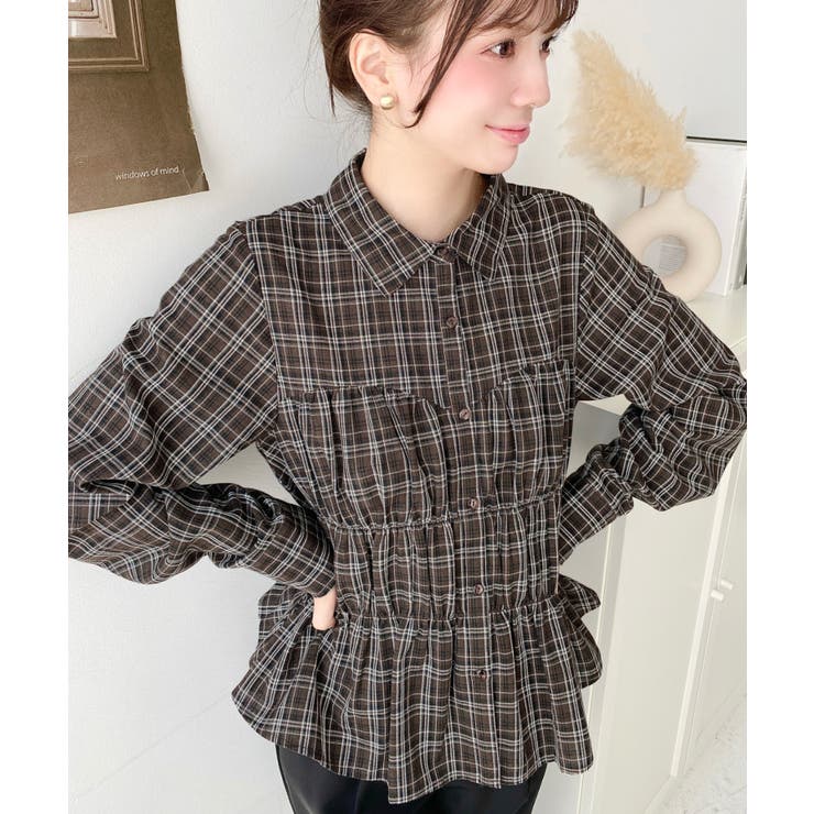 シャーリングビスチェデザイン長袖チェックシャツ | moment+ | 詳細画像18 