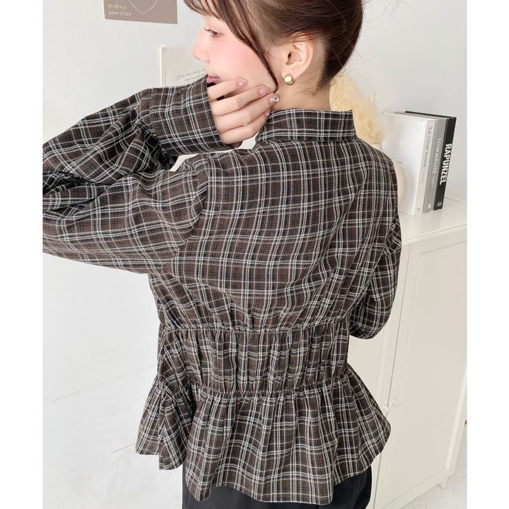 シャーリングビスチェデザイン長袖チェックシャツ | moment+ | 詳細画像20 