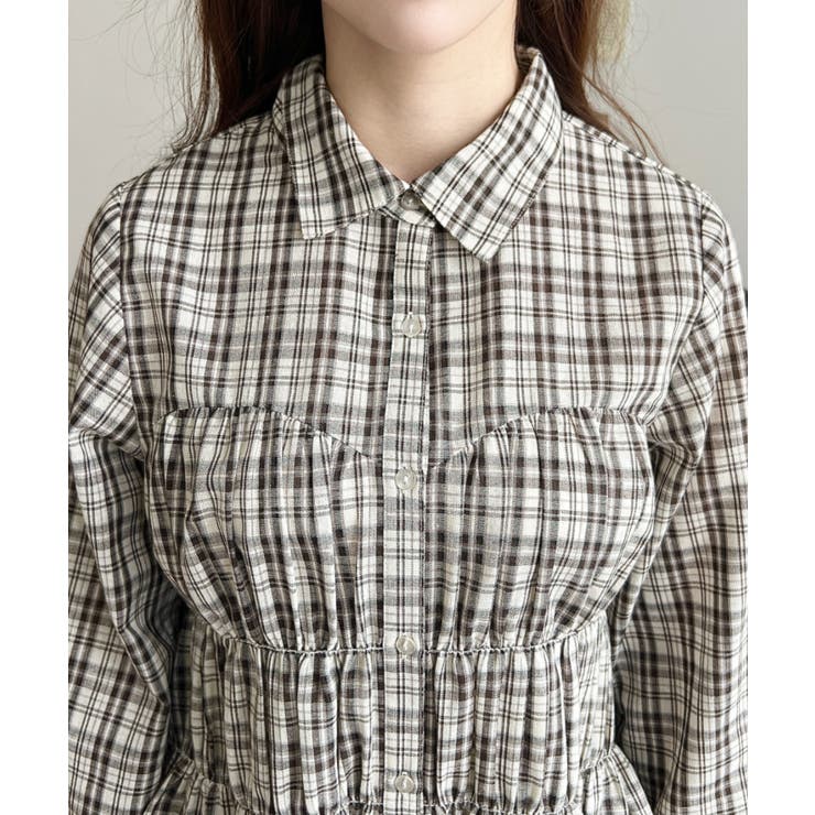 シャーリングビスチェデザイン長袖チェックシャツ | moment+ | 詳細画像8 