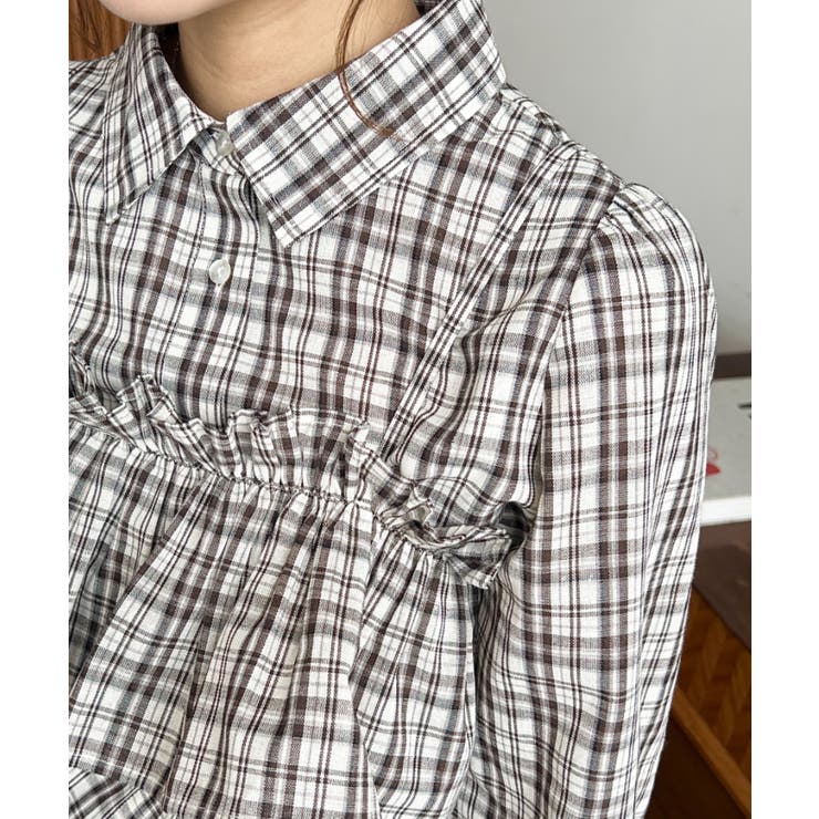 フリルビスチェセット裾ドロストリボン長袖チェックシャツ | moment+ | 詳細画像10 