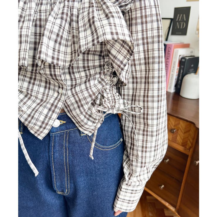 フリルビスチェセット裾ドロストリボン長袖チェックシャツ | moment+ | 詳細画像11 