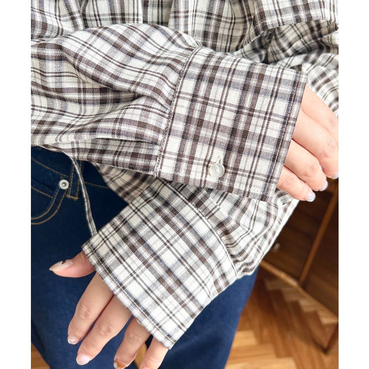 フリルビスチェセット裾ドロストリボン長袖チェックシャツ | moment+ | 詳細画像12 