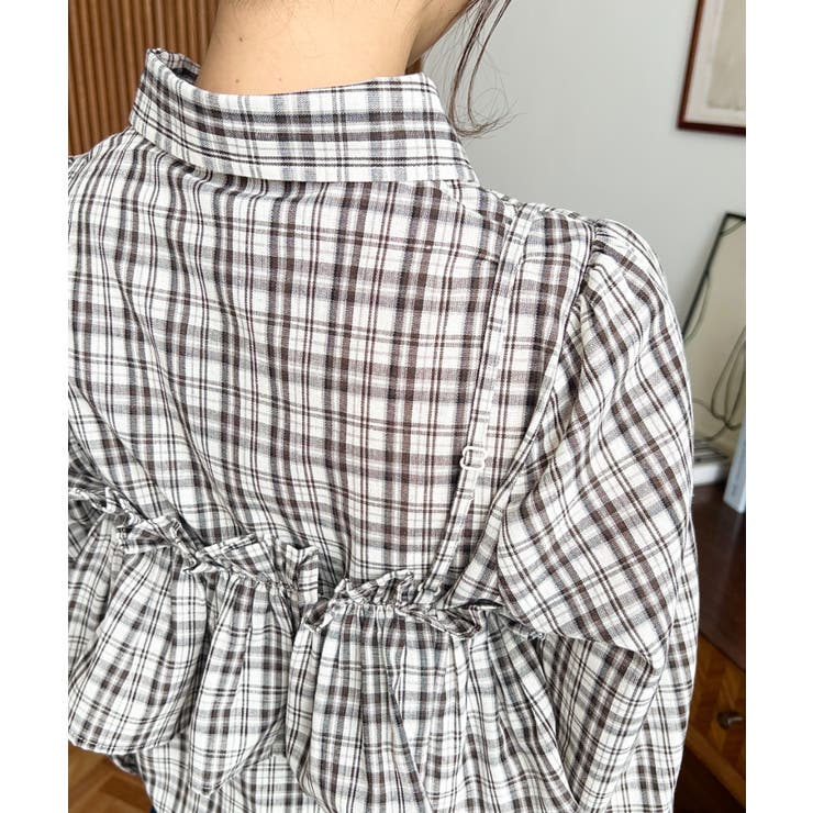 フリルビスチェセット裾ドロストリボン長袖チェックシャツ | moment+ | 詳細画像14 