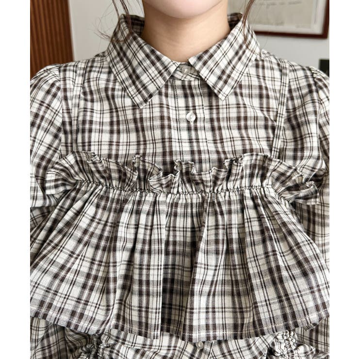 フリルビスチェセット裾ドロストリボン長袖チェックシャツ | moment+ | 詳細画像9 