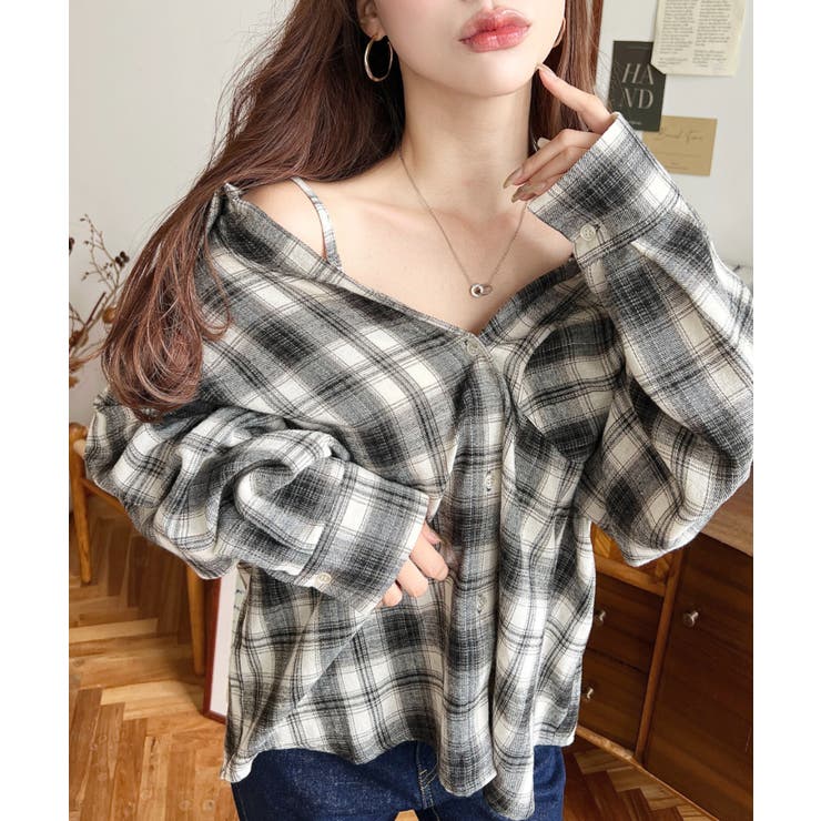 マルチウェイ長袖ルーズチェックシャツ | moment+ | 詳細画像2 