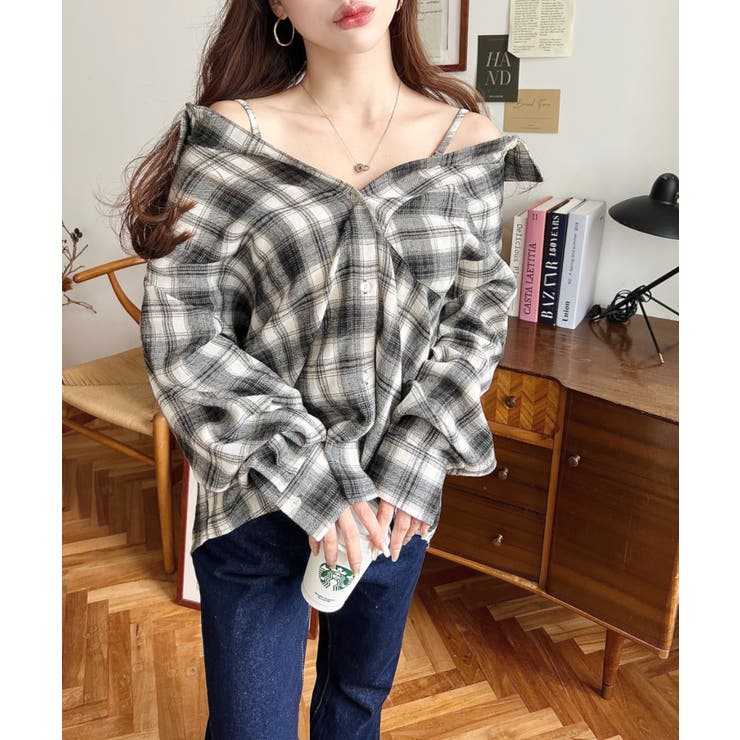 マルチウェイ長袖ルーズチェックシャツ | moment+ | 詳細画像3 