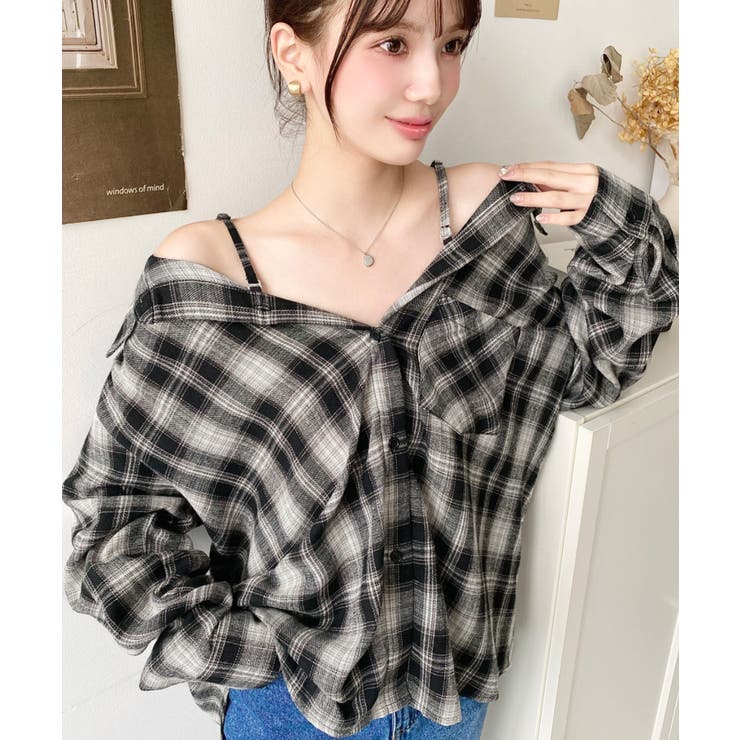 ブラック | マルチウェイ長袖ルーズチェックシャツ | moment+