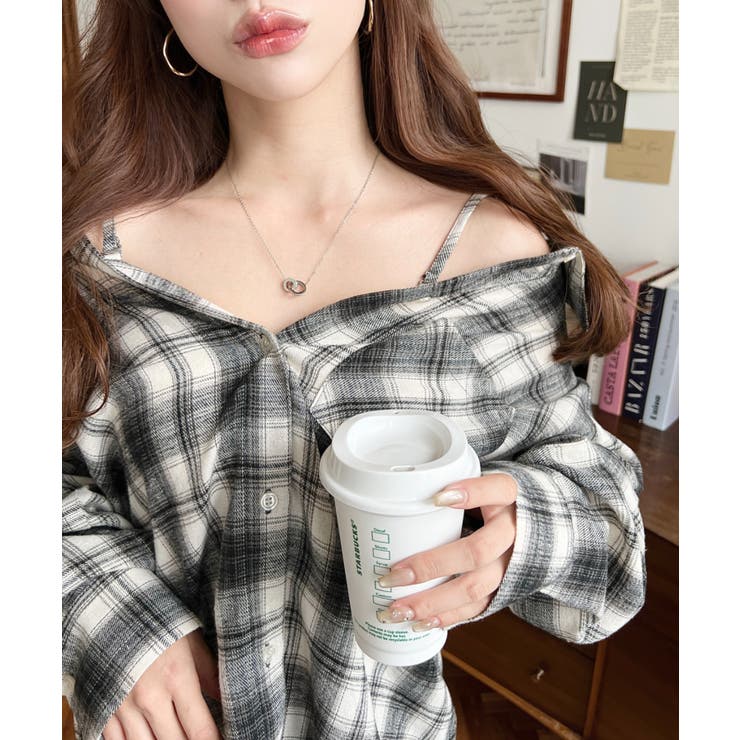 アイボリー | マルチウェイ長袖ルーズチェックシャツ | moment+