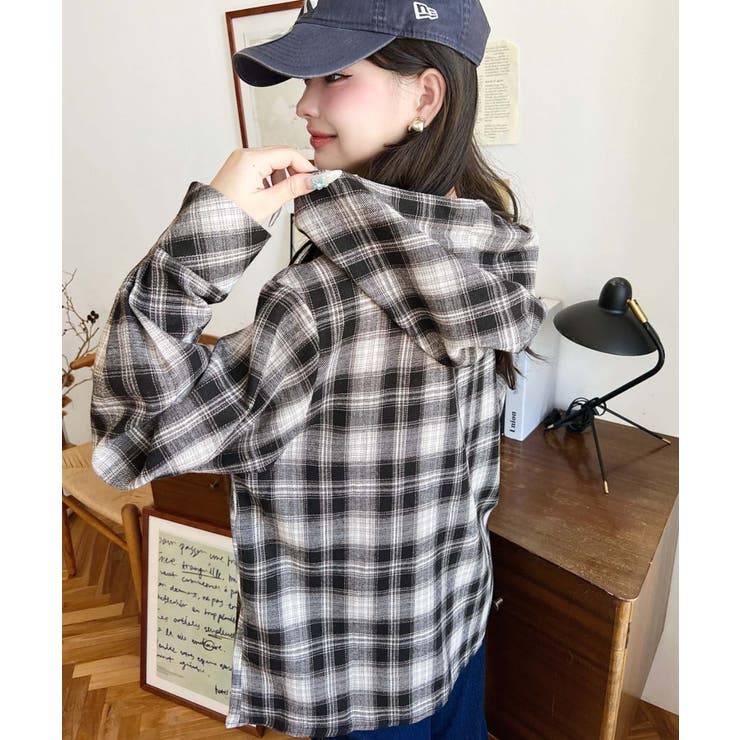 フード付き長袖チェックシャツ | moment+ | 詳細画像10 