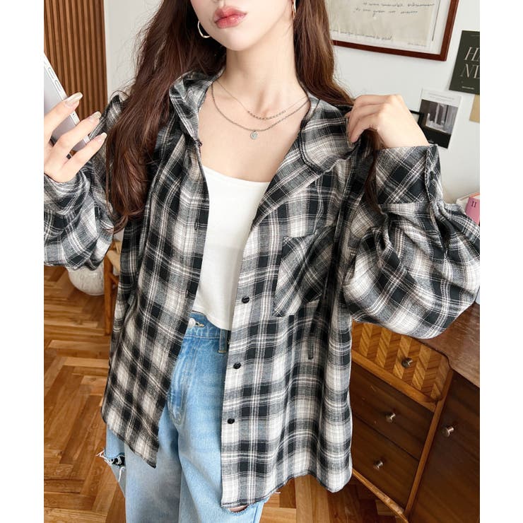 フード付き長袖チェックシャツ | moment+ | 詳細画像12 