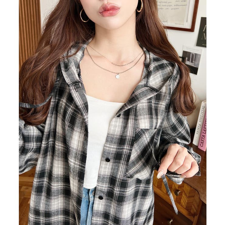 フード付き長袖チェックシャツ | moment+ | 詳細画像13 