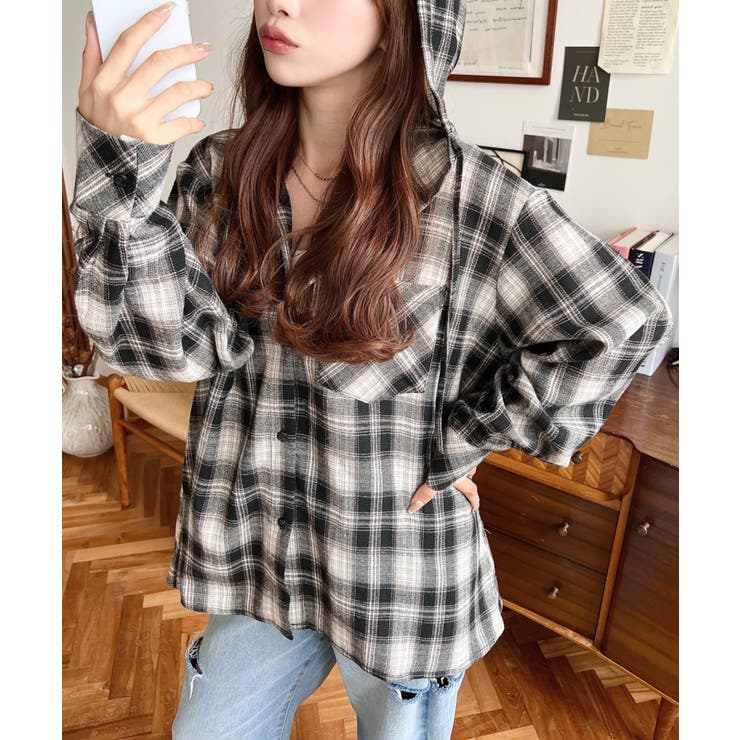 フード付き長袖チェックシャツ | moment+ | 詳細画像14 