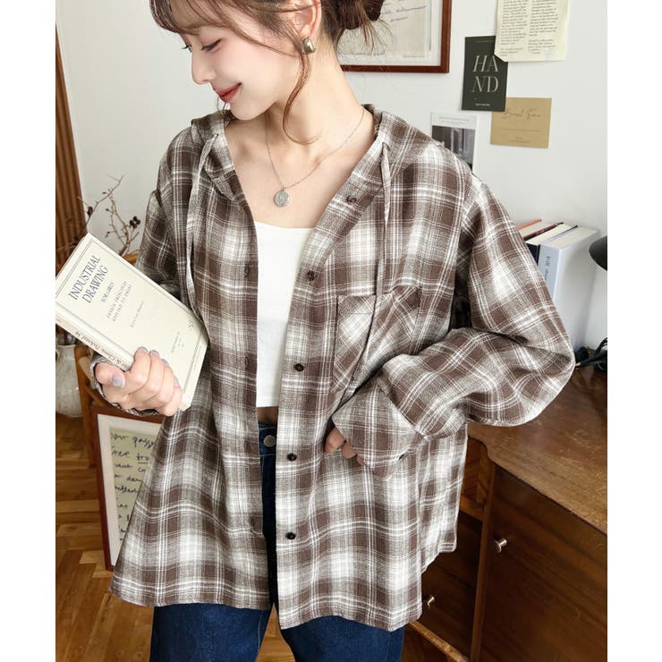 フード付き長袖チェックシャツ | moment+ | 詳細画像17 