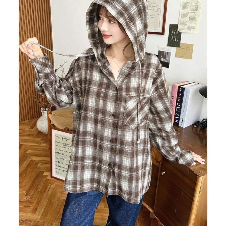 フード付き長袖チェックシャツ | moment+ | 詳細画像19 