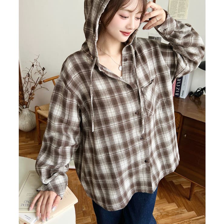 フード付き長袖チェックシャツ | moment+ | 詳細画像20 