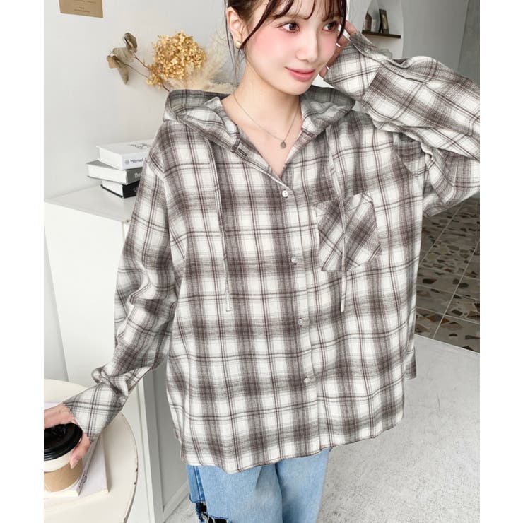 フード付き長袖チェックシャツ | moment+ | 詳細画像21 