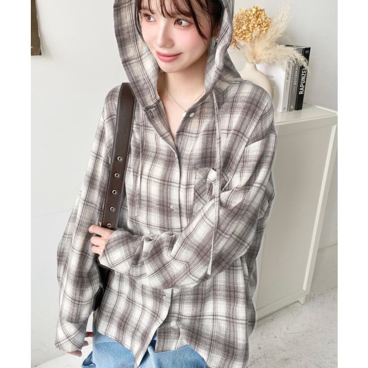 フード付き長袖チェックシャツ | moment+ | 詳細画像24 