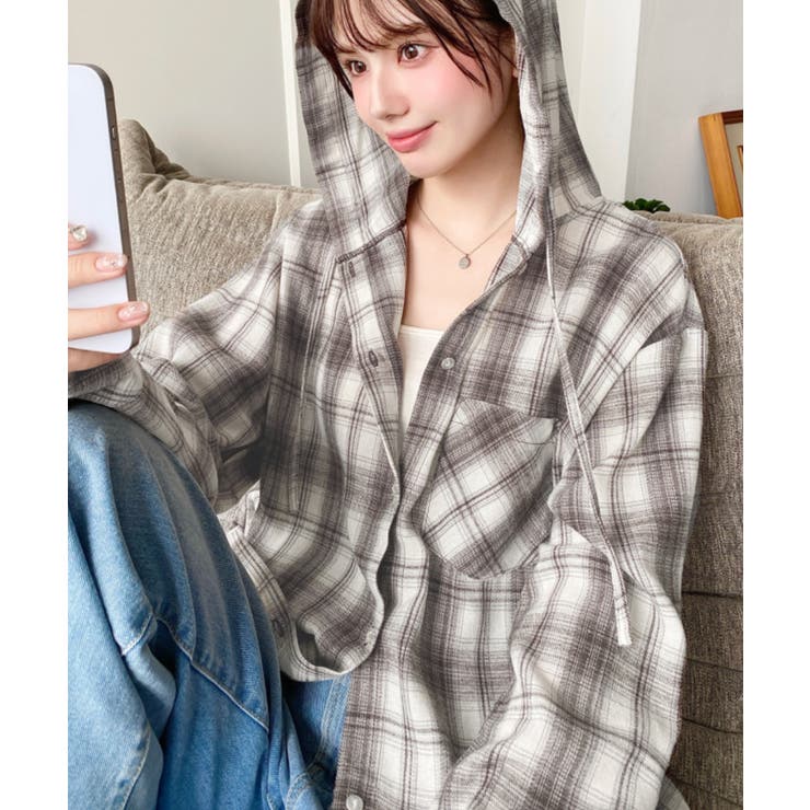 フード付き長袖チェックシャツ | moment+ | 詳細画像25 