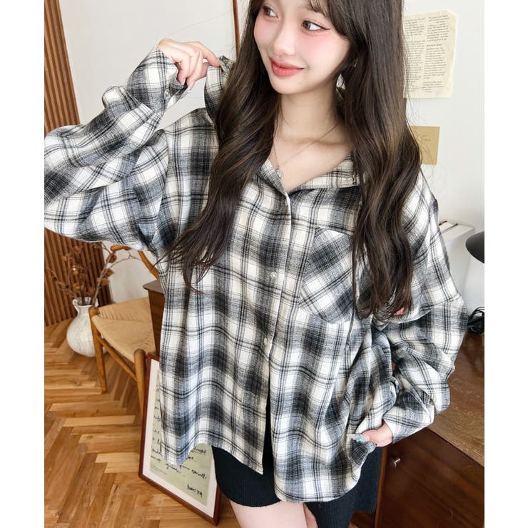 フード付き長袖チェックシャツ | moment+ | 詳細画像3 