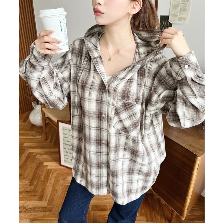 フード付き長袖チェックシャツ | moment+ | 詳細画像33 