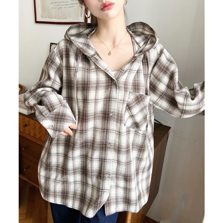 フード付き長袖チェックシャツ | moment+ | 詳細画像34 