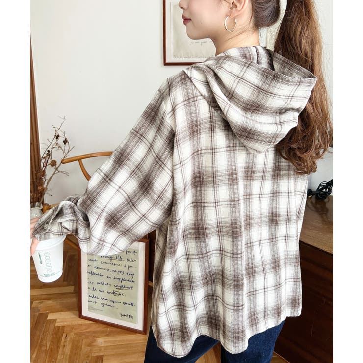 フード付き長袖チェックシャツ | moment+ | 詳細画像35 