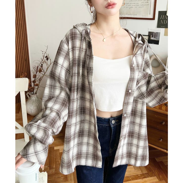 フード付き長袖チェックシャツ | moment+ | 詳細画像37 