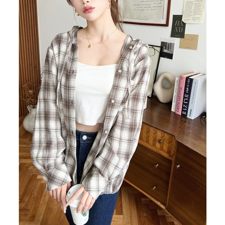 フード付き長袖チェックシャツ | moment+ | 詳細画像38 