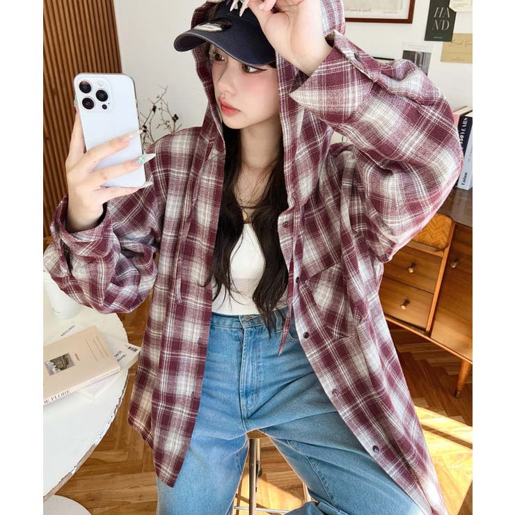 フード付き長袖チェックシャツ | moment+ | 詳細画像39 