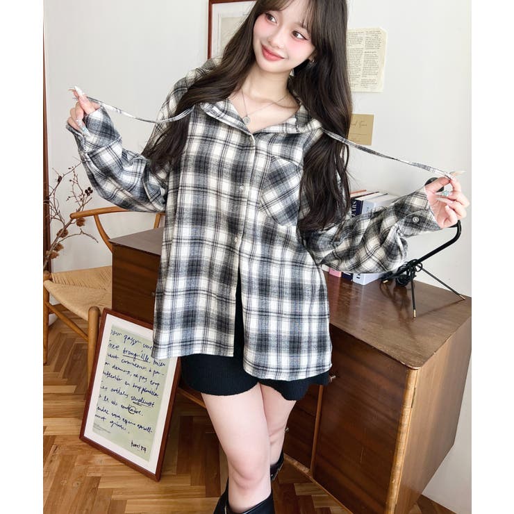 フード付き長袖チェックシャツ | moment+ | 詳細画像4 