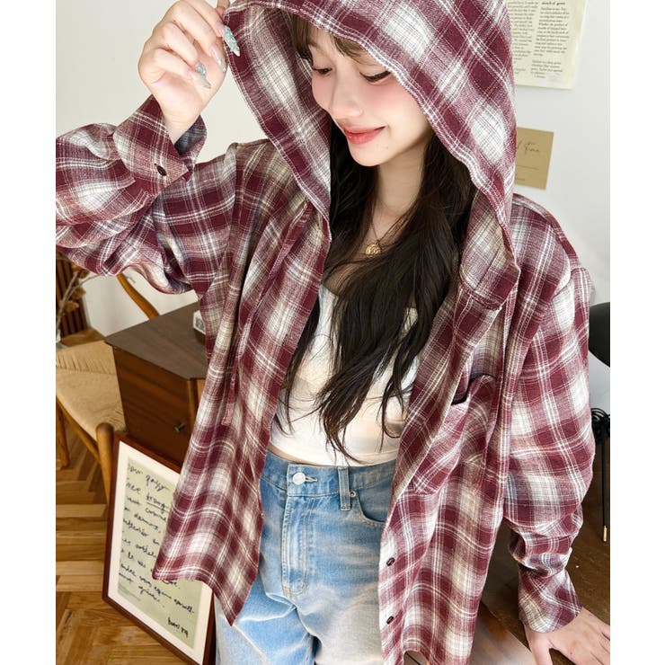 フード付き長袖チェックシャツ | moment+ | 詳細画像40 