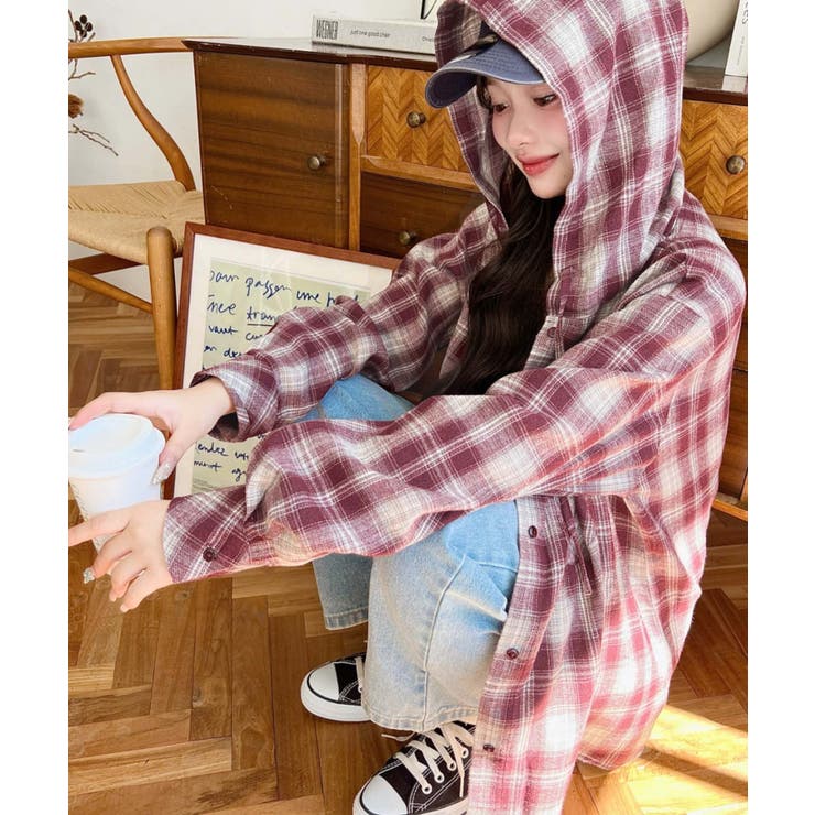 フード付き長袖チェックシャツ | moment+ | 詳細画像41 