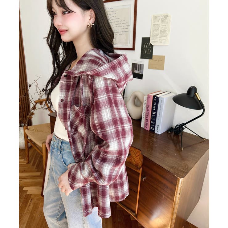 フード付き長袖チェックシャツ | moment+ | 詳細画像43 