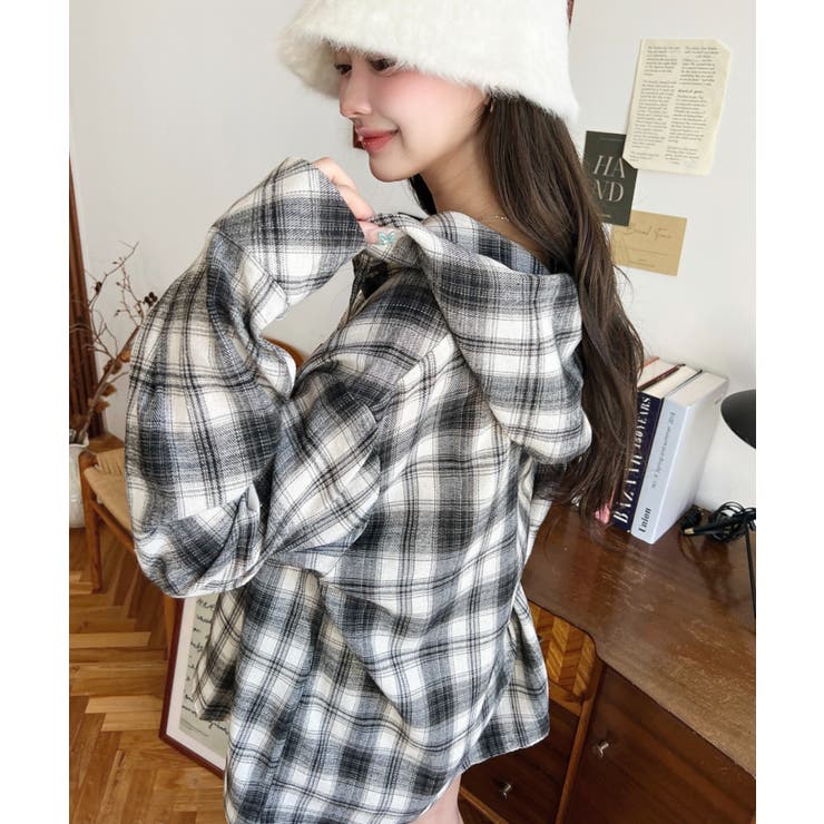 フード付き長袖チェックシャツ | moment+ | 詳細画像6 