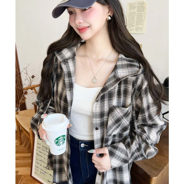 フード付き長袖チェックシャツ | moment+ | 詳細画像7 